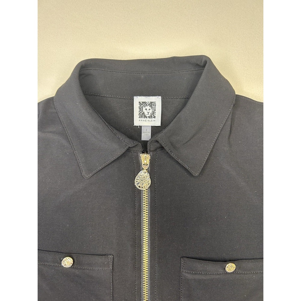 Anne Klein Women's 4 Black Zip Front Belted Shirt Dress Gold Hardware NWOT - Picture 3 of 10